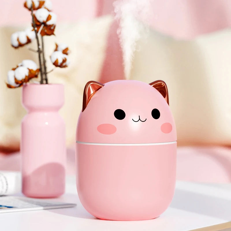 Portable 200Ml Air Humidifier Cute Kawaii Aroma Diffuser with Night Light Cool Mist for Bedroom Home Car Purifier Humificador